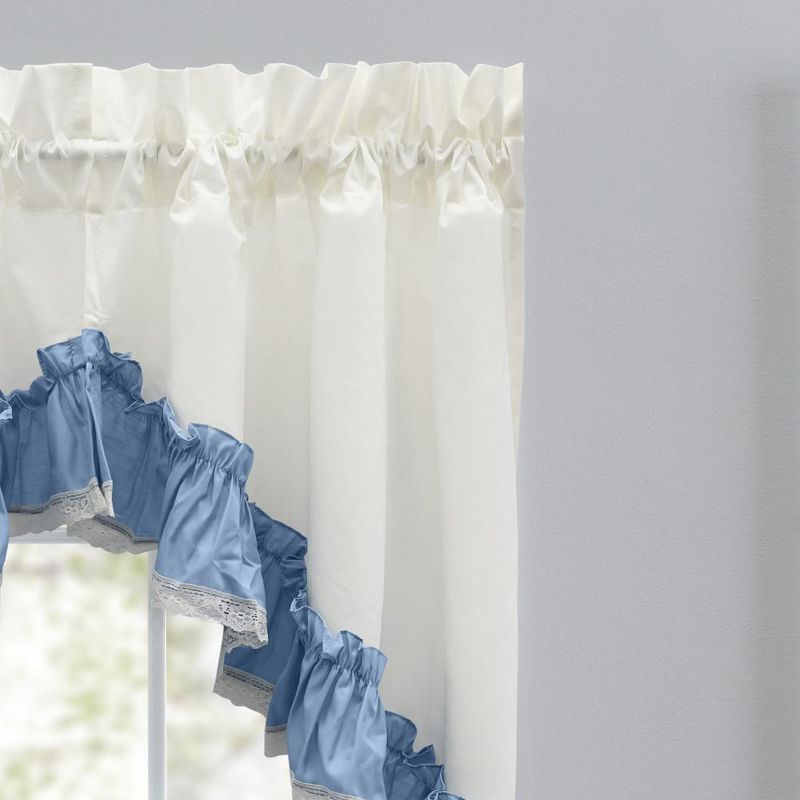 Ellis Curtain Madelyn Ruflled Victorian 1.5" Rod Pocket Swag for Windows Lace Edge 82" x 38" Slate, 3 of 5