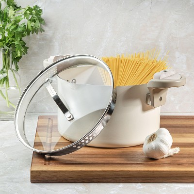 Cream Aluminum 5 Qt Nonstick Pasta Pot with Strainer Lid
