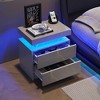 1 Piece Nightstand LED Bedside Table Cabinet with 2 End Side Drawers and Lights Modern  Gray+Silver - 3 of 4