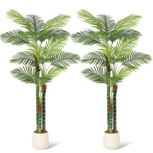 Faux Palm Tree with White Base, Tall Potted Artificial Palm Tree Plant Fake Tropical Plant for Living Room Decor Plants Indoor Outdoor - 1 of 4