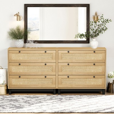 3-Drawers Storage Cabinet, CENGHU Coffee Bar Cabinet with Rope Woven Drawer, Buffet Cabinet, for Bedroom, Living Room, Dining Room, Hallways