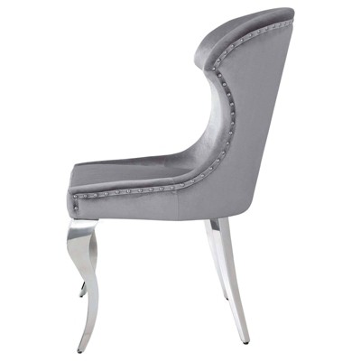 Cheyanne Dark Gray Velvet Upholstered Side Chair with Metal Legs