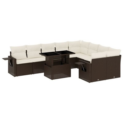 vidaXL 10 Piece Patio Sofa Set with Cushions - Brown and Cream