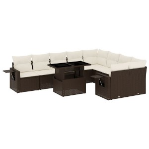 vidaXL 10 Piece Patio Sofa Set with Cushions - Brown and Cream - 1 of 4