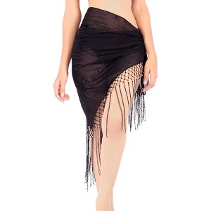 LA LEELA Women's Summer Swimsuit Cover Up Short Pool Beach Wrap Skirt Swimwear Bikini Cover-ups Dress One Size Short Black - 1 of 4