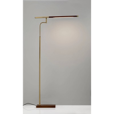 Adjustable Barrett LED Floor Lamp with Walnut Wood & Antique Brass