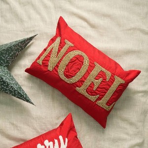 Handcrafted Red Noel Beadwork Lumber Pillow: Perfect for the Season-24X16" - 1 of 4