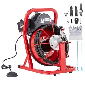 VEVOR Drain Cleaner Machine 50FT x 3/10 Inch, Auto Feed Sewer Snake Auger, Electric Drain Cleaning Machine with 4 Cutters, Red - 1 of 4