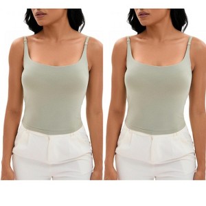 INSPIRE CHIC 2 Pcs Women's Square Neck Cami Vest Shelf Bra Adjustable Spaghetti Strap Tank Camisole - 1 of 4