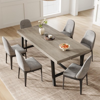 Industrial Dining Table for 6~8 People, 78.7" Long Rectangle Dining Tables, Wooden ,with Sturdy Metal Frame, for Kitchen, Dining Room