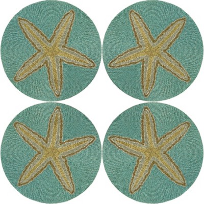 Aqua and Gold Starfish Beaded Round Placemats Set