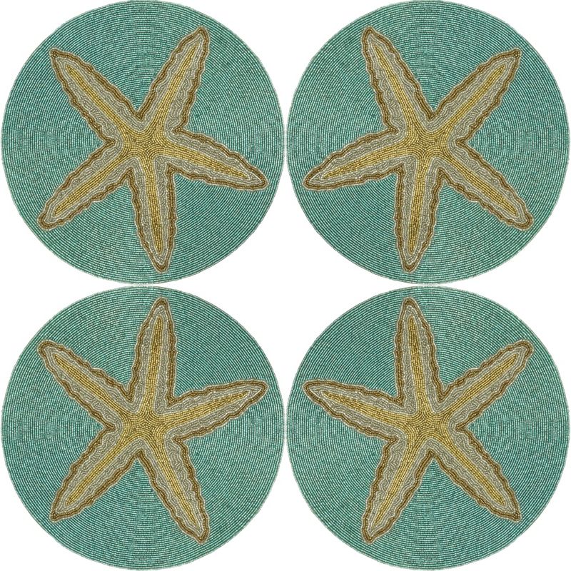 Saro Lifestyle Table Mats with Starfish Beaded Design (Set of 4), Blue, 3 of 5