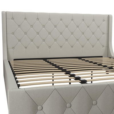 Light Gray Linen Tufted King Upholstered Bed with Metal Frame