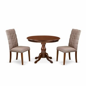 3-Piece Mahogany Finish Solid Wood Top - Button Tufted Dining Room Set - Seats 4 - 1 of 4
