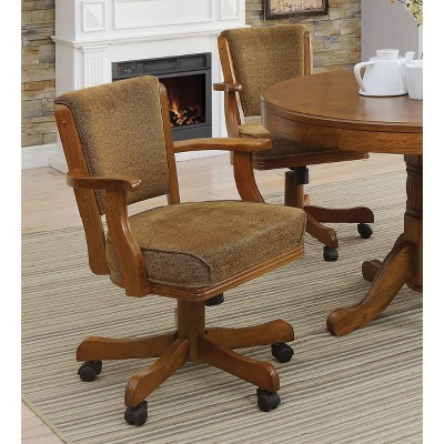Mitchell 33" Olive-Brown Upholstered Game Chair with Amber Wood Finish