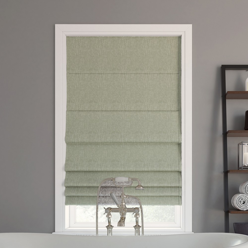 27"x64" Sun Zero 100% Blackout Pryer Textured Cordless Roman Window Shade Sage Green: Indoor Window Treatments, Blinds