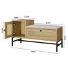 Rattan Shoe Bench with Storage Drawer and Cabinet, Wooden Entryway Storage Bench with Linen Seat Cushion - 2 of 4