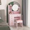 Hitow Makeup Table Set Vanity Table with Stool and Round Mirror Ring LED Strip Lights - 4 of 4