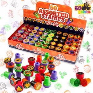 Joyfy Halloween Party Favor 50 Pcs Kids Self Ink Stamps 25 Designs Trick or Treat Assorted Plastic Stamps for Halloween Goodie Bag Fillers Game Prizes - 1 of 4