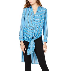 I.N.C International Concepts Womens Tie Front Tunic Blouse, Blue, Large - 1 of 1