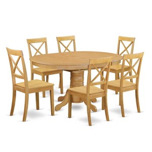 HomeStock 7-Pc Natural Oak Finish Solid Wood Top Dining Table with 6 Chairs - 1 of 4