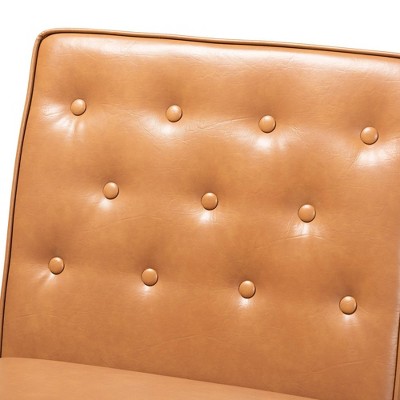 Walnut Brown & Tan Faux Leather Mid-Century Arm Chair