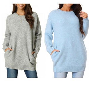 INSPIRE CHIC Women's Fall Winter Round Neck Long Sleeve Casual Tunic Sweater with Pockets 2 Packs - 1 of 4