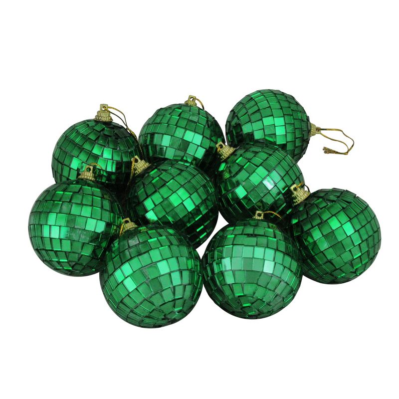 Northlight 9ct Mirrored Glass Disco Ball Christmas Ornament Set 2.5" - Green, 1 of 2