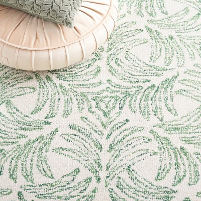 Ivory and Green Floral Hand-Tufted Wool Blend Area Rug