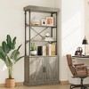 Tall Bookshelf with Doors 73.62in Industrial Storage Open Rack Shelf with Cabinet Wood and Metal Bookcase - 4 of 4