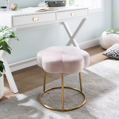Boho Chic Light Pink Velvet Vanity Stool with Gold Base