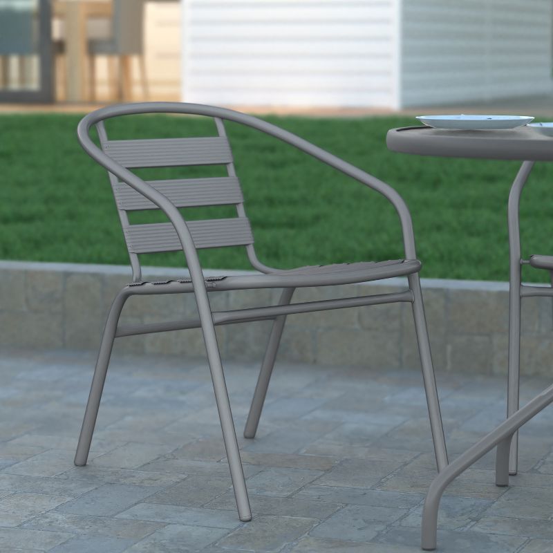 Emma and Oliver Metal Dining Chair with Triple Slatted Back and Armrests for Indoor and Outdoor Use, 2 of 12