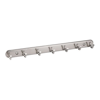 Unique Bargains Wall Mounted 8 Hooks Coat Towel Rack Hooks and Hangers  Silver Tone 1 Pc