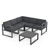 Christopher Knight Home Navan Outdoor Aluminum 5 Seater Sectional Sofa Chat Set with Cushions, Dark Gray/Black - 2 of 4