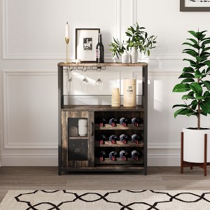 3-Tier Wine Bar Cabinet with Wine Rack and Storage Space, Buffet Cabinet with Glass Holder and Mesh Door, for Kitchen, Living Room and Bar - 1 of 4