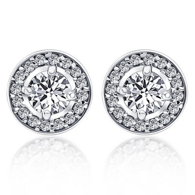 Pompeii3 1/2ct Halo Diamond Screw Back Studs 10K White Gold