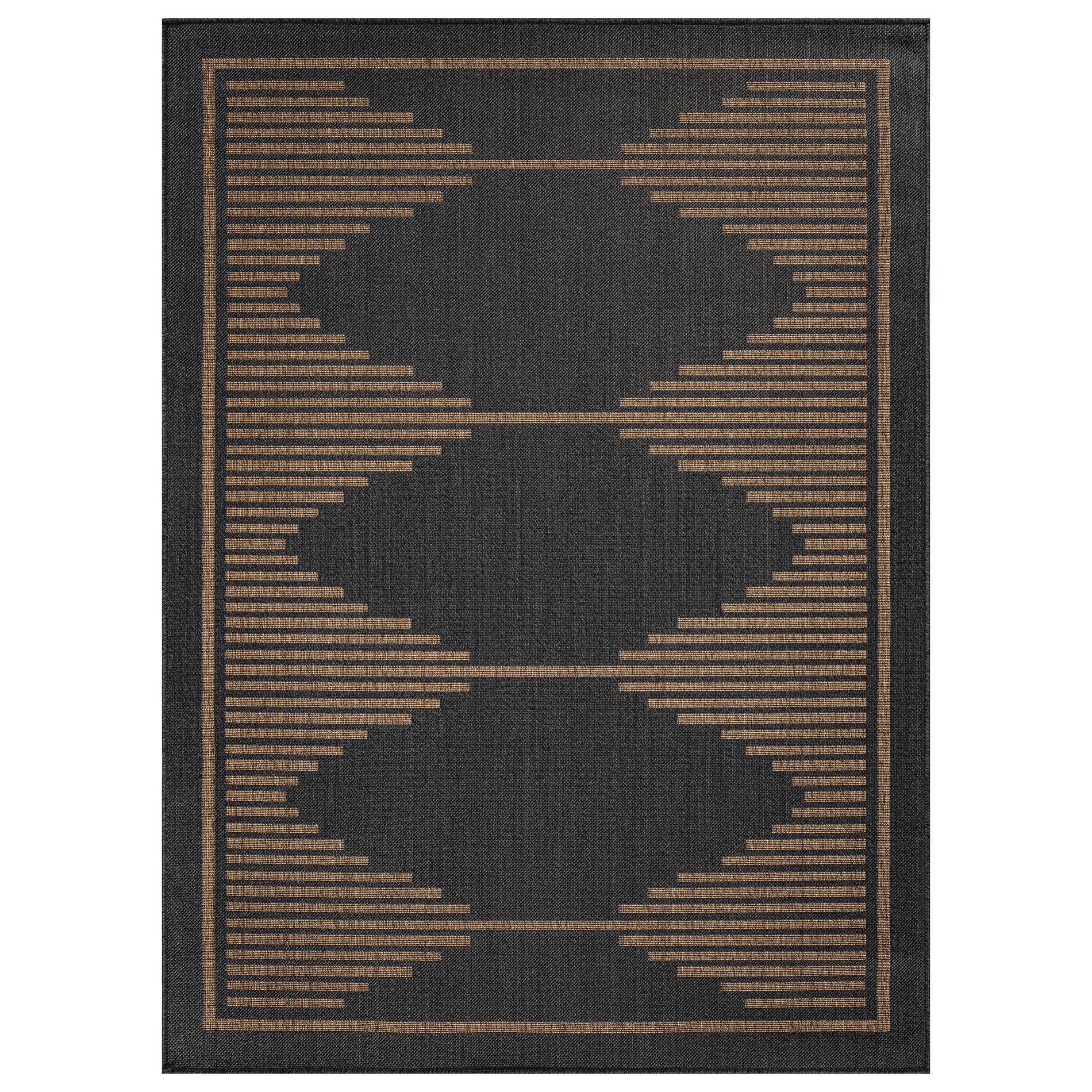 World Rug Gallery Geometric Indoor/Outdoor Flat Woven Area Rug - Natural Jute-Style, Easy-Care Patio Rug for Backyard Porch Deck Balcony