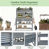 BAOURE 64.9"H Outdoor Potting Bench with Stainless Steel Top, Solid Wood Kitchen Island with Upper Hutch, Lockable Wheels - Grey Blue - 2 of 4
