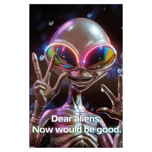 Trends International Ray Heere - Happy Peace Alien Framed Wall Poster Prints - 1 of 4