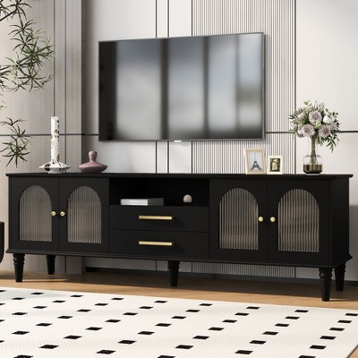 NicBex TV Stand for 75 Inch TV with 2 Drawers and 2 Cabinets,TV Entertainment Center with Fluted Glass Doors,TV Console Table for Living Room