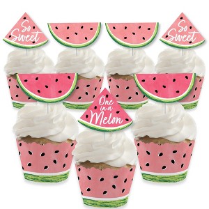 Big Dot of Happiness Sweet Watermelon - Cupcake Decoration - Fruit Party Cupcake Wrappers and Treat Picks Kit - Set of 24 - 1 of 4
