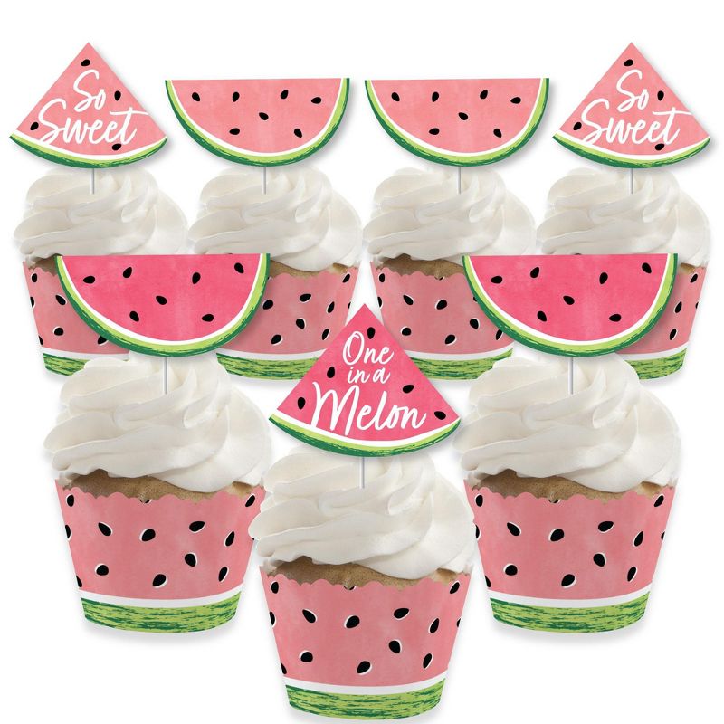 Big Dot of Happiness Sweet Watermelon - Cupcake Decoration - Fruit Party Cupcake Wrappers and Treat Picks Kit - Set of 24, 1 of 9