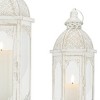 HomeRoots Set of Two White Distressed Ornate Metal Tabletop Lantern Candle Holders - 3 of 4