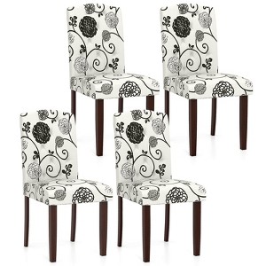 Costway Wooden Dining Chair Set of 4 with Rubber Wood Legs Padded Seat S Springs, Kitchen Beige/Gray - 1 of 4