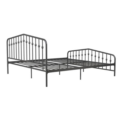 King-Size Gunmetal Gray Metal Bed with Upholstered Headboard and Storage Drawer
