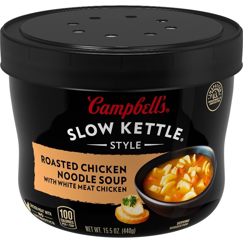 Campbell&#39;s Slow Kettle Style Roasted Chicken Noodle Soup Microwaveable Bowl - 15.5oz, 1 of 13