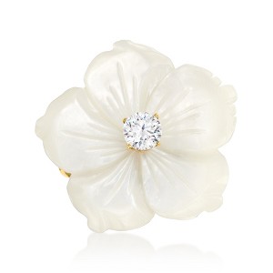 Ross-Simons Italian Mother-Of-Pearl and .30 Carat CZ Flower Ring in 18kt Gold Over Sterling - 1 of 4