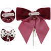 INSPIRE CHIC Women's Velvet Faux Pearl Rhinestone Bow Brooch Tie - 3 of 4