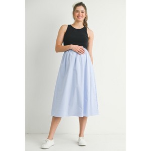 Hello Miz Women's Casual Striped Sleeveless Empire Waist Maternity Dress - Black/Blue - Small