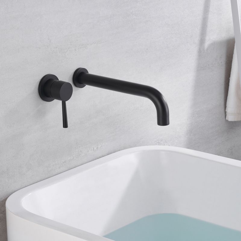 Sumerain Matte Black Wall Mount Left-Handed Tub Faucet Tub Filler Long Spout Wall Bathtub Faucet, 5 of 9